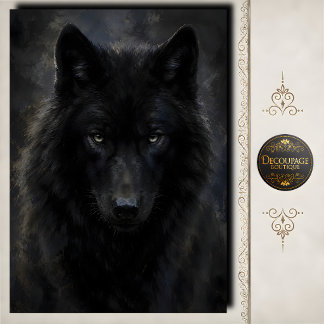 Papel De Seda Lobo Negro Mirada Intensa Decoupage