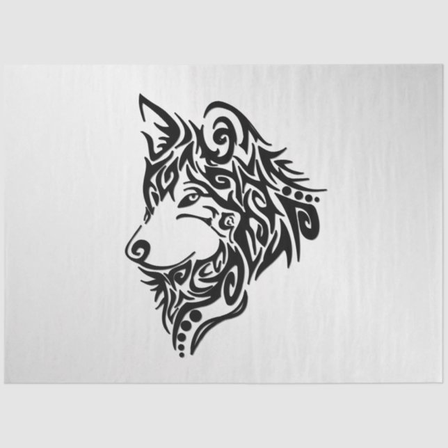 Papel De Seda Lobo tribal negro (Anverso)