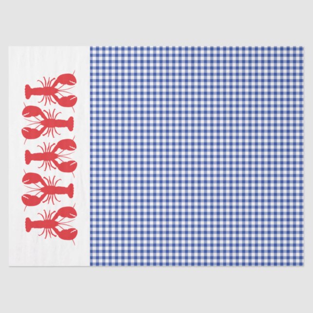 Papel De Seda Lobos rojos Fiesta costero de Gingham blanco azul (Anverso)