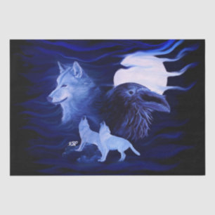 Papel De Seda Lobos y Raven con luna llena