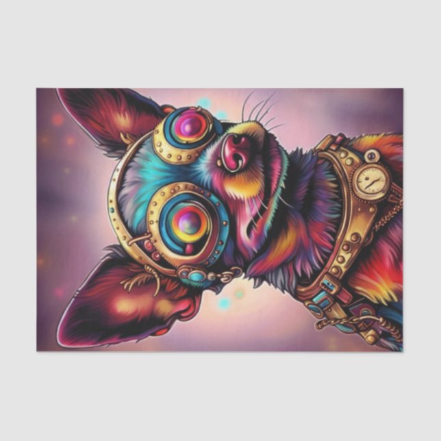Papel De Seda Loco perro futurista de Chihuahua Steampunk (Anverso)