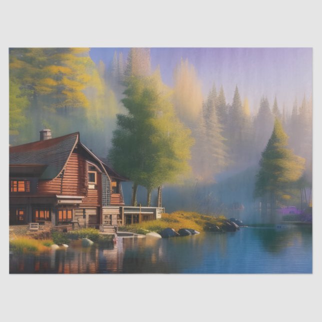 Papel De Seda Log Cabin on the Lake (Anverso)