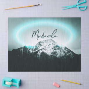 Papel De Seda Logotipo de luz de neón azul misterioso de montaña