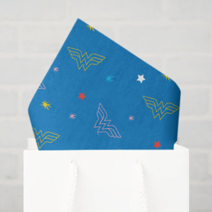 Papel De Seda Logotipo de Wonder Woman y estrellas patrón azul