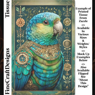 Papel De Seda Loro Azul Verde Exótico Steampunk DX7R Decoupage