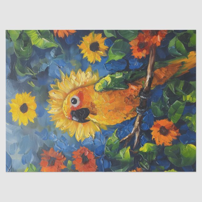 Papel De Seda Loro Conuro Pintura al Óleo Decoupage Floral (Anverso)