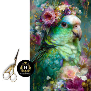 Papel De Seda Loro Coronado de Flores en Decoupage Floral en Flo