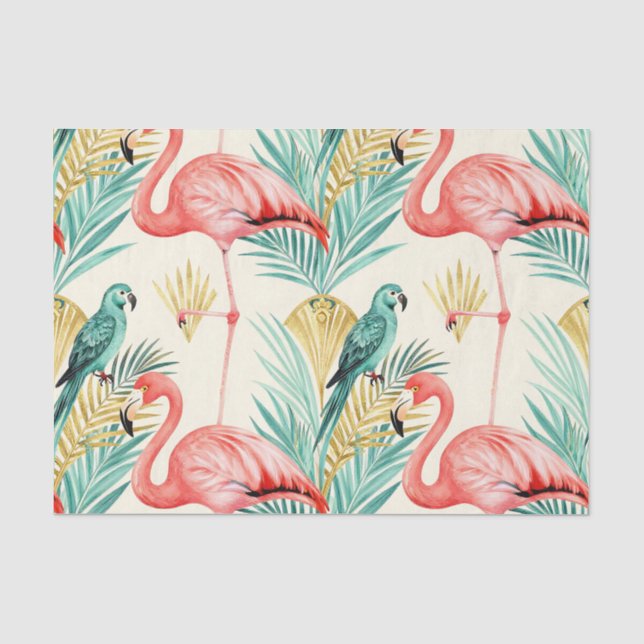 Papel De Seda Loro Flamenco Tropical Jungla (Anverso)