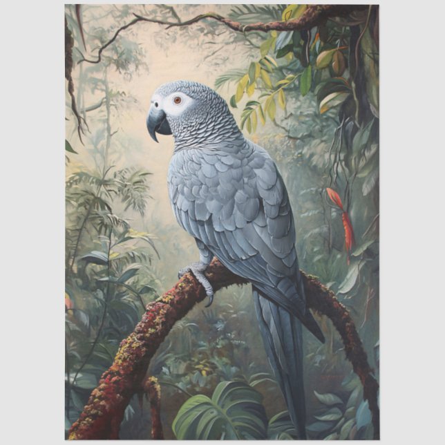 Papel De Seda Loro Gris Africano Decoupage (Anverso)