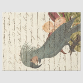 Papel De Seda Loro gris con flores y descomposición cursiva