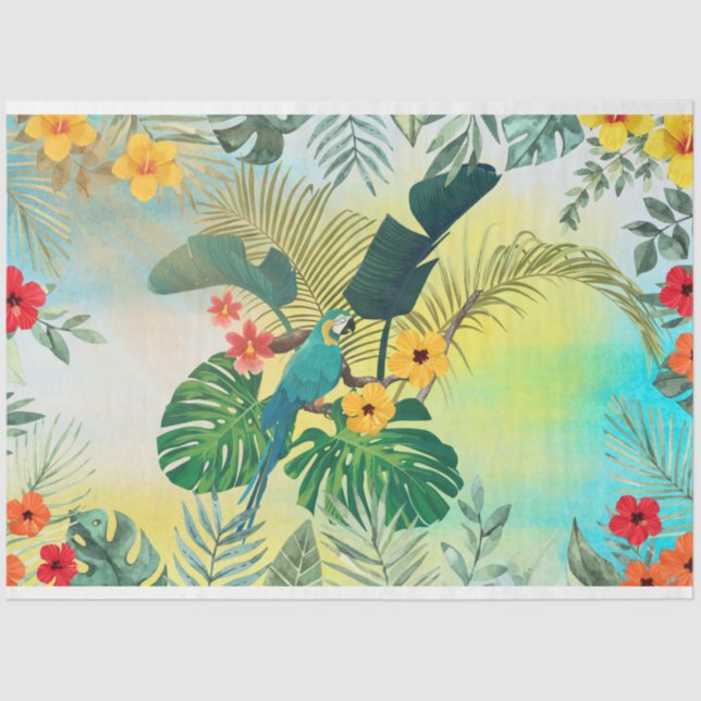 Papel De Seda Loro Tropical Floral Saltos Desnudos/Tejido (Anverso)