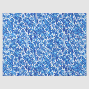 Papel De Seda Loros Azules en un Jardín Tropical