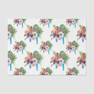 Papel De Seda Loros de Cola Azul con Hojas