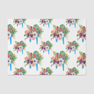 Papel De Seda Loros de Cola Azul con Hojas