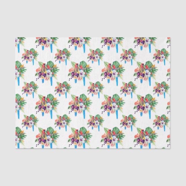 Papel De Seda Loros de Cola Azul con Hojas 2 (Anverso)