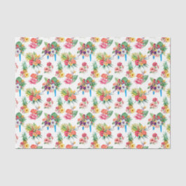 Papel De Seda Loros rosados y flores (diseño 61 serie rosa)