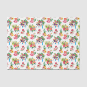 Papel De Seda Loros rosados y flores (diseño 61 serie rosa)
