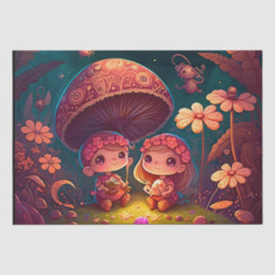 Papel De Seda Los adorables elfos juegan bajo hongos