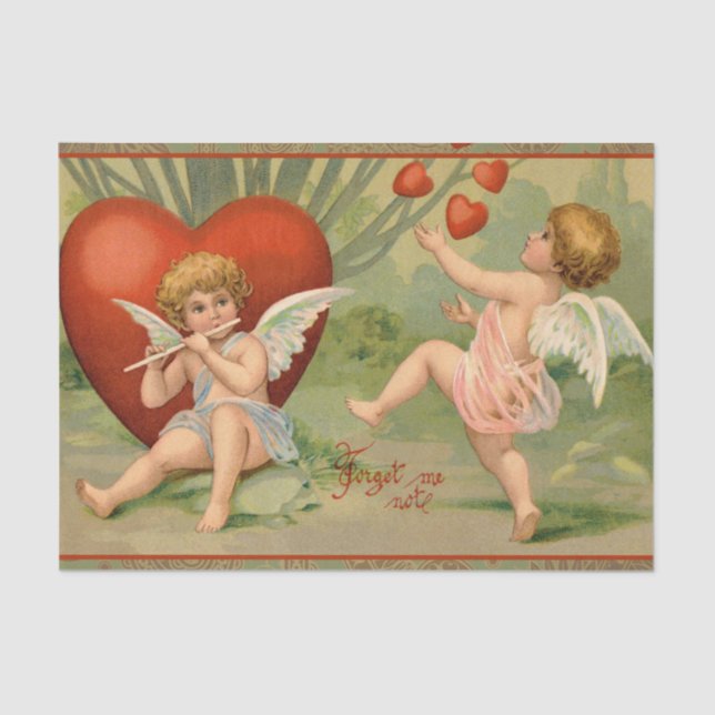 Papel De Seda Los Cupidos de San Valentín aman la antigua cosech (Anverso)