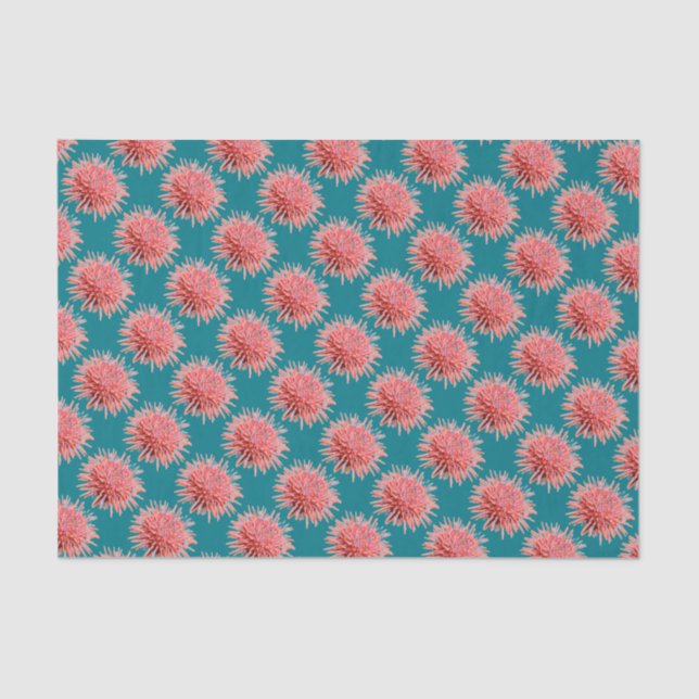 Papel De Seda Los erizos de mar rosado en el Verde azulado (Anverso)