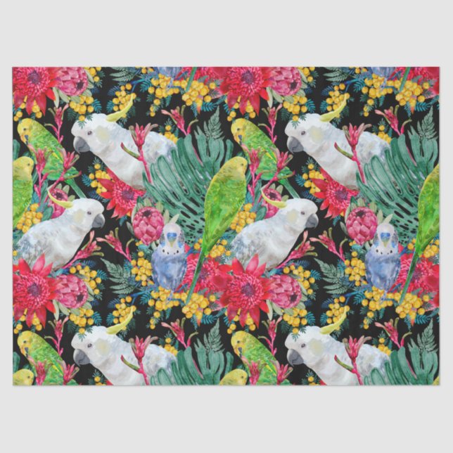Papel De Seda Los loros tropicales australianos negros (Anverso)