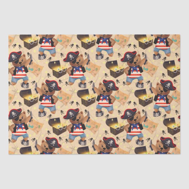Papel De Seda Los niños cortan el oso pirata (Anverso)