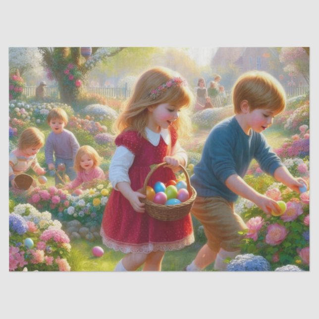 Papel De Seda Los niños de la caza de huevos en Pascua (Anverso)