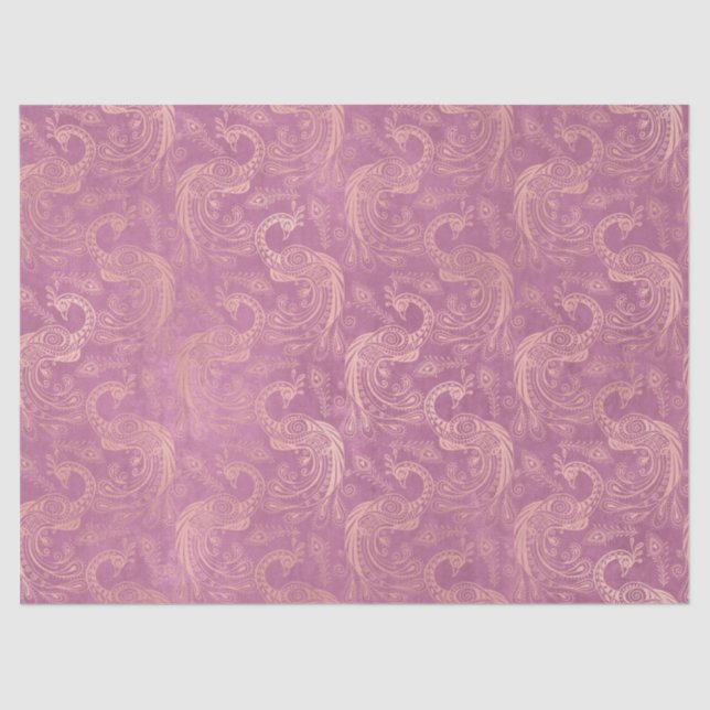 Papel De Seda Los pavos reales del boho de oro en la descomposic (Anverso)