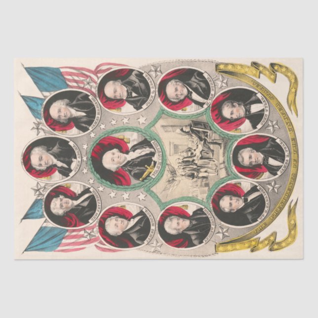 Papel De Seda Los primeros presidentes estadounidenses restaurar (Anverso)