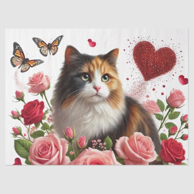 Papel De Seda Love Calico Cats El día de San Valentín (Anverso)