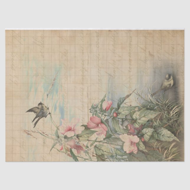 Papel De Seda Love Letter with Hibiscus Decoupage | Tissue Paper (Anverso)