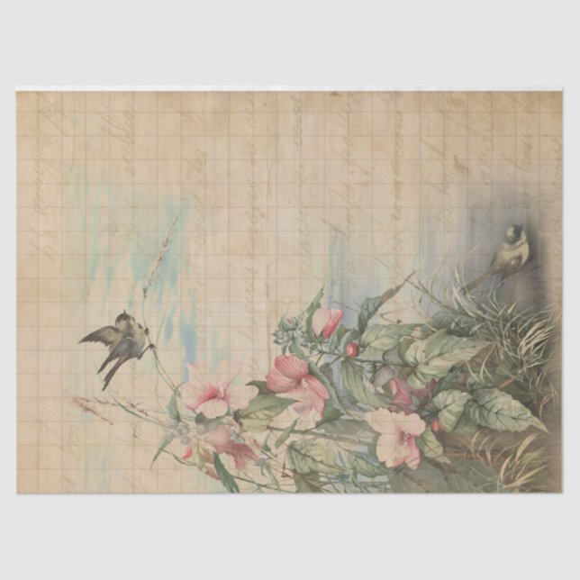 Papel De Seda Love Letter with Hibiscus Decoupage | Tissue Paper (Anverso)