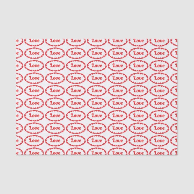 Papel De Seda Love Word in Red and White Ovals Pattern  (Anverso)