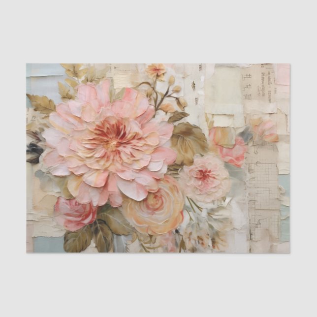 Papel De Seda Lovely Collage with Painted Florals on Torn Paper (Anverso)