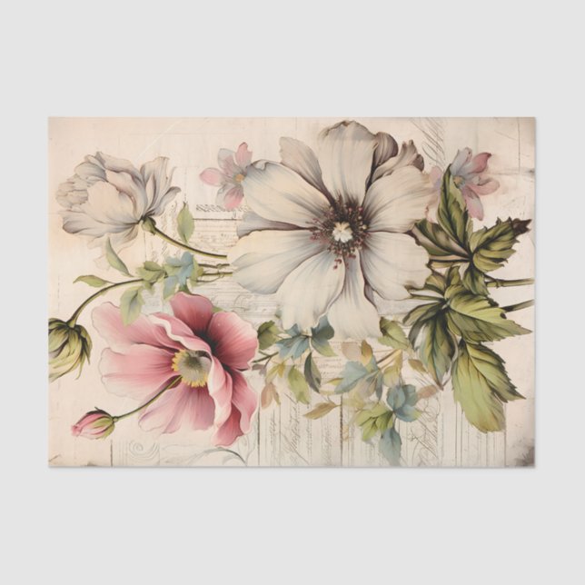 Papel De Seda Lovely Vintage Inspired Botanical Flowers (Anverso)