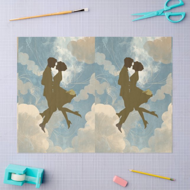 Papel De Seda Lovers Couple in the Blue Sky Collage (Artesanía)