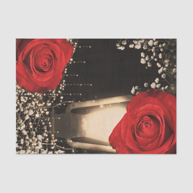 Papel De Seda Luces de Linterna Resplandor Rústico Rosas Rojas B (Anverso)