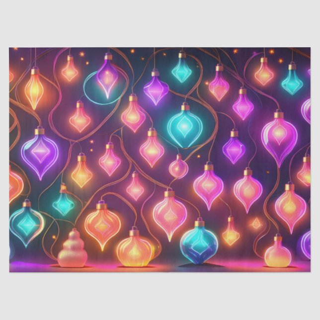 Papel De Seda Luces de Navidad Multicolor con Patrón (Anverso)