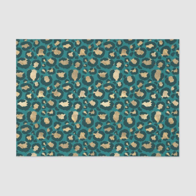 Papel De Seda Lugares de leopardo verde azulado y de Relieve met (Anverso)