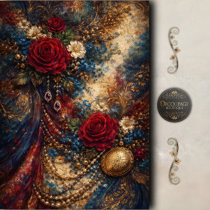 Papel De Seda Lujo Barroco Decoupage Rosa Dorado