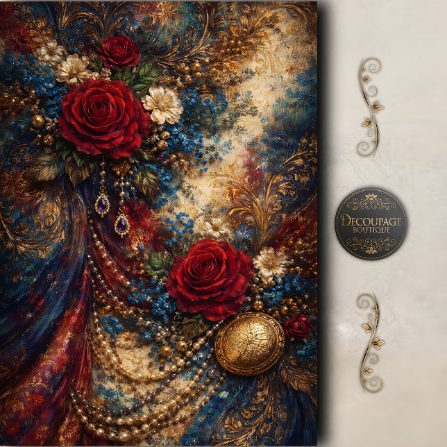 Papel De Seda Lujo Barroco Decoupage Rosa Dorado (Baroque Rose Gold Luxury Decoupage Tissue Paper)