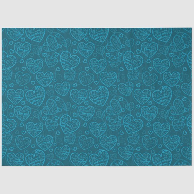 Papel De Seda Lujo Moderno Elegante Amor Corazón Azul (Anverso)