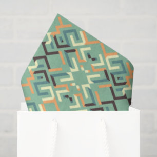 Papel De Seda Lujo Verde Salvia Geométrico Tribal Sin Costuras