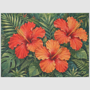 Papel De Seda Lujosas flores tropicales de hibisco naranja selva