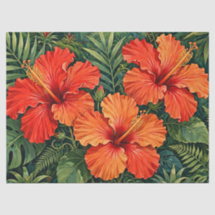 Papel De Seda Lujosas flores tropicales de hibisco naranja selvá