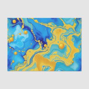 Papel De Seda Lujoso abstracto de tinta alcohólica azul y dorada