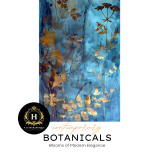 Papel De Seda Lujoso desenlace botánico azul y dorado