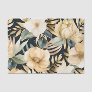 Papel De Seda Lujoso oro y floral blanca