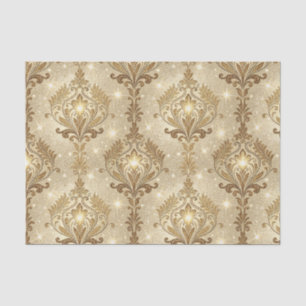 Papel De Seda Lujoso Patrón Floral Damaskino Dorado Brillante de