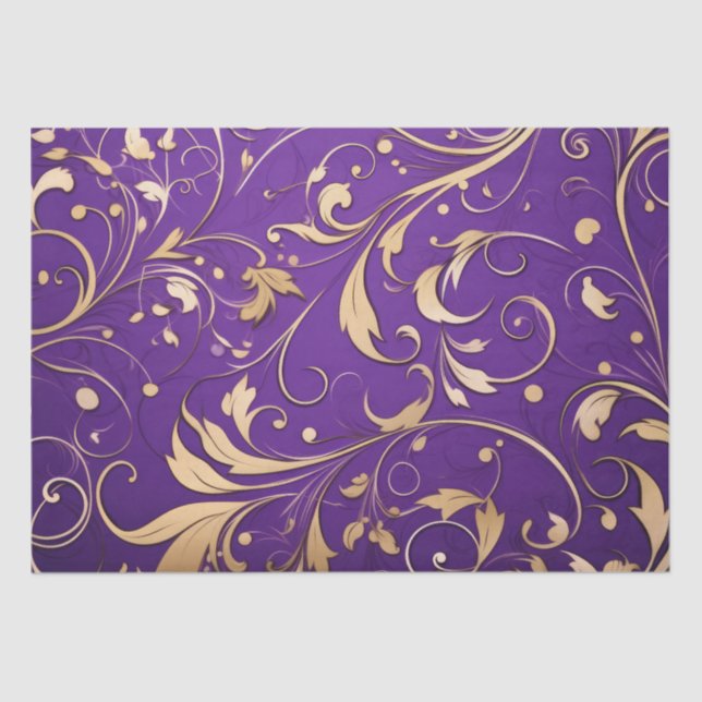 Papel De Seda Lujoso Royal Purple y Gold Damask Patterned (Anverso)
